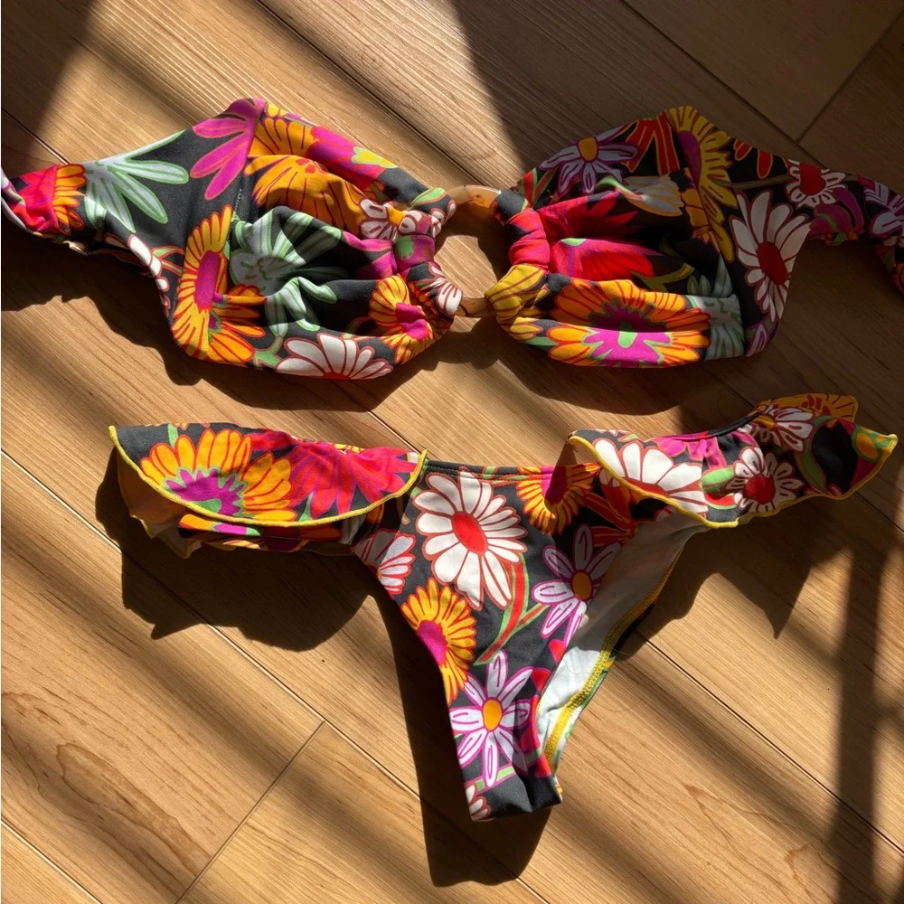 Montce Floral Bikini - Red, Yellow, White, Black - Picture 2 of 2